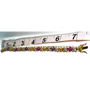 Estate Ross-Simons GP 925 Multicolor Gemstone Tennis  Bracelet w Dia Accts 7"